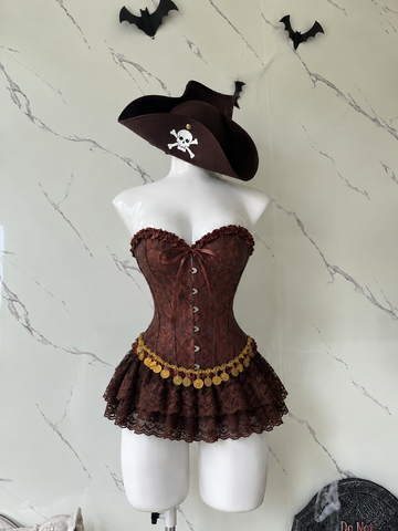 Disfraz piratas del caribe  (corset, sombrero, falda y accesorio cintura)