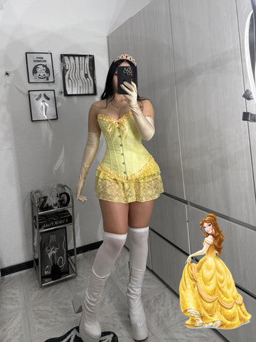 Disfraz bella y bestia (corsets guantes, corona, falda)