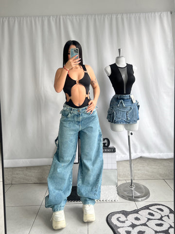 Baggy carpintero azul claro con ajuste