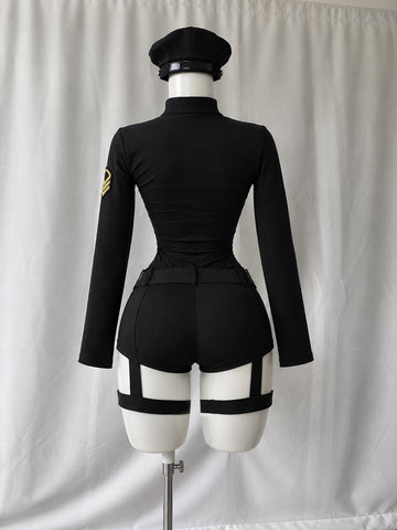 Disfraz policía (enterizo, ligueros, gorro)