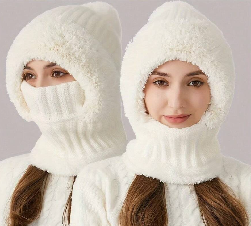 Gorro de punto con forro de felpa WarmthMax, a prueba de viento, aislamiento térmico, protección de orejeras, capucha y braga para el cuello, esencial para ciclismo al aire libre en clima frío