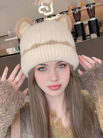 Gorro de punto con orejas cálido para invierno