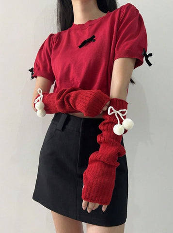 1 par de calentadores de brazo estilo ballet para niñas, guantes sin dedos de punto estilo de ropa de calle Y2K