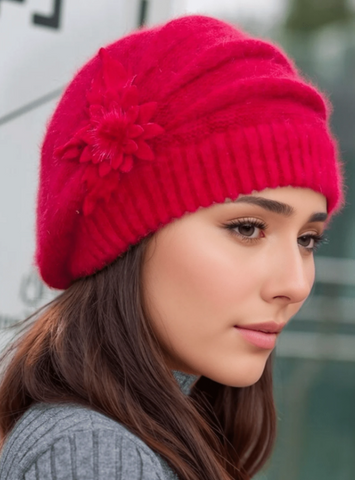 Boina de mujer de punto cómoda - Gorro de invierno de acrílico cálido y elástico con orejeras