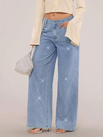 Jeans de brillos wide leg 1 cara