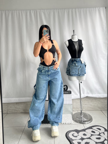 Baggy carpintero azul con ajuste Mia