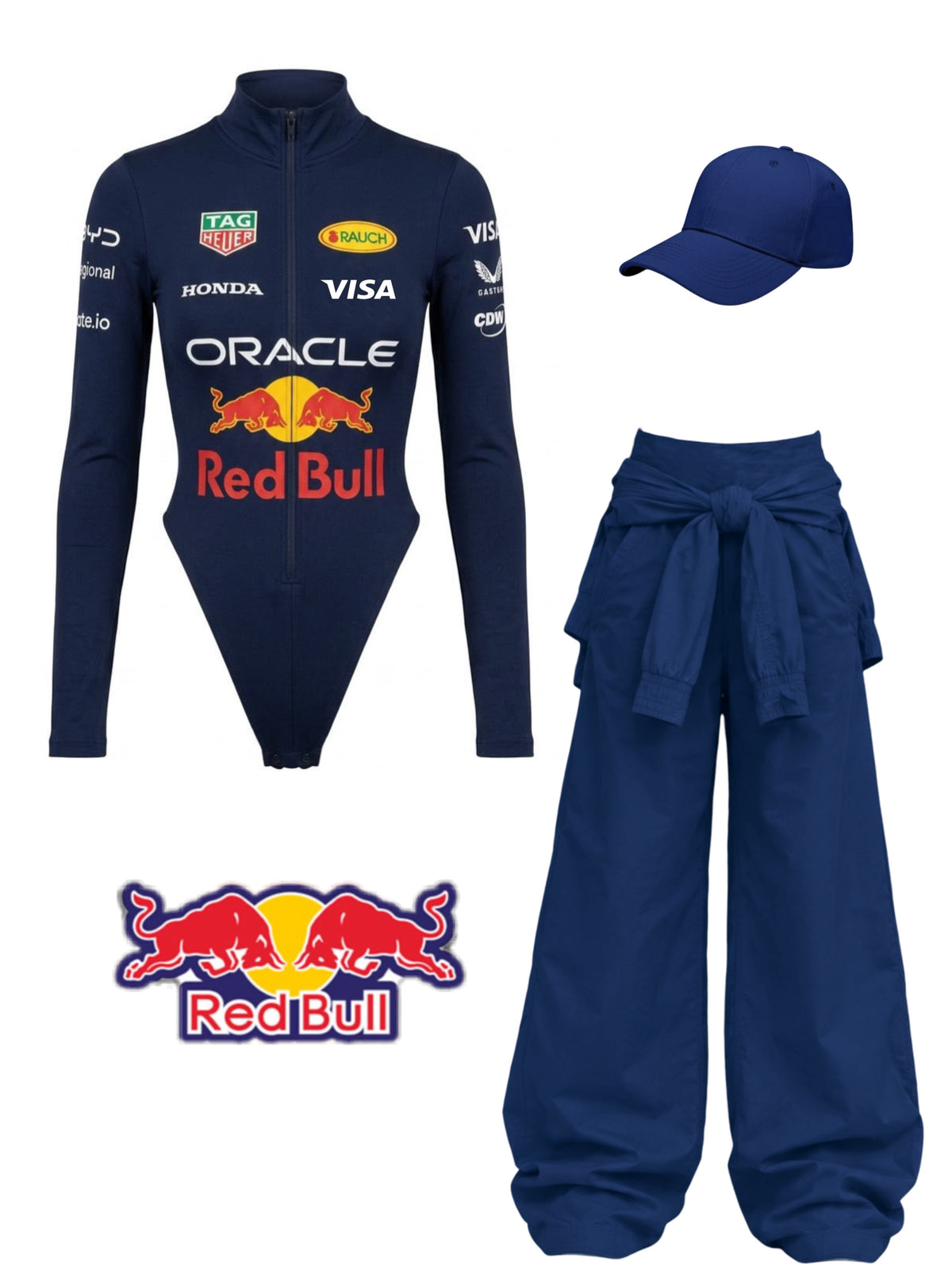 Disfraces Fórmula 1 , Redbull y Mercedes mujer ref 02( body , overol , gorra)