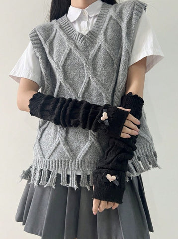 1 par de calentadores de brazo estilo ballet para niñas, guantes sin dedos de punto estilo de ropa de calle Y2K