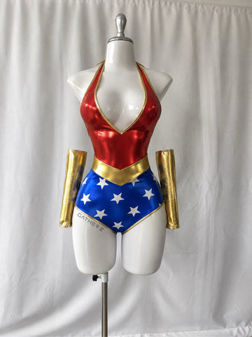 Disfraz mujer maravilla (body+mangas)