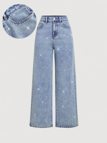 Jeans de brillos wide leg 1 cara