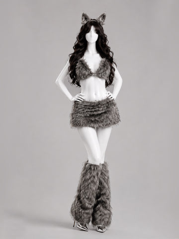 Disfraz Loba peluche (orejas, top, falda, polainas)