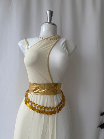 Diosa griega largo (vestido, malla, cinturón, cadena cabeza)