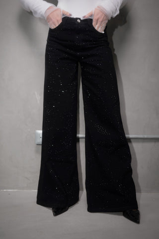 Jeans de brillos wide leg 1 cara