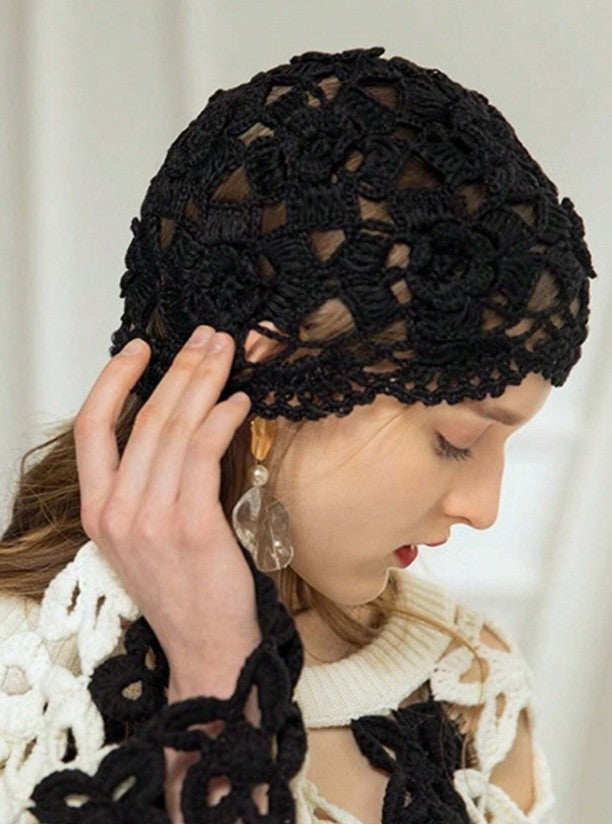 Gorro hecho a mano de punto de ganchillo en unicolor, gorro holgado y transpirable