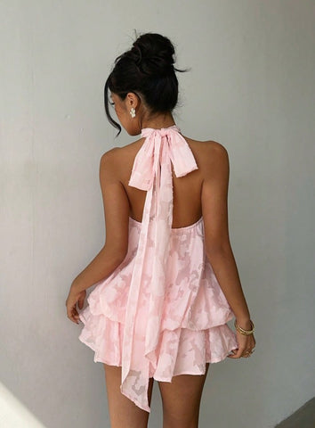Vestido mini elegante con cuello halter y lazo para mujer