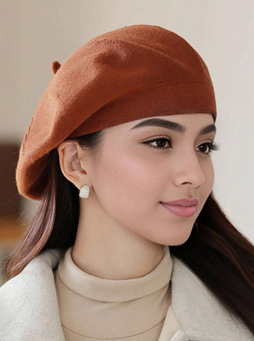 1 pieza Boina artística retro elegante de lana sencilla, cálida y cortavientos para otoño/invierno con forma de calabaza