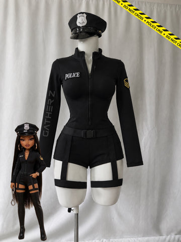 Disfraz policía (enterizo, ligueros, gorro)