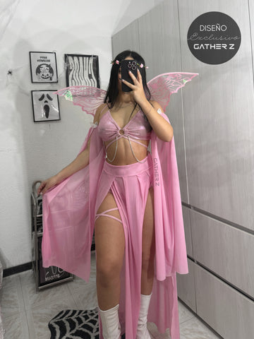Disfraz hada diseño exclusivo GZ (top, mangas, falda, panty, ligueros)