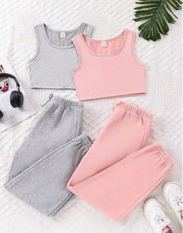 Conjunto De Top Sin Mangas De Color Sólido Y Pantalón sudadera