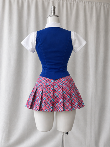 Disfraz Barbie escuela de princesa ref 03 )chaleco, camisa, falda, corbata)