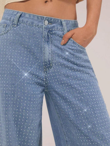 Jeans de brillos wide leg 1 cara