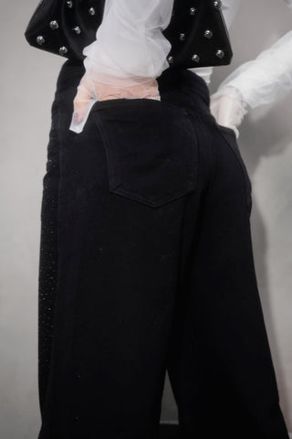 Jeans de brillos wide leg 1 cara