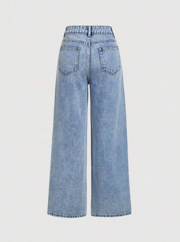 Jeans de brillos wide leg 1 cara