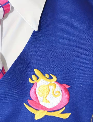 Disfraz Barbie escuela de princesa (chaleco, camisa, falda, corbata, corona)