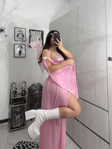 Disfraz hada diseño exclusivo GZ (top, mangas, falda, panty, ligueros)