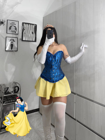 Disfraz Blanca Nieves y villana ref 02 (corset, corona, guantes, medias, falda)