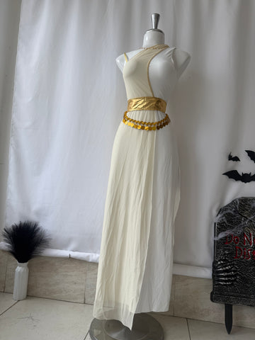Diosa griega largo (vestido, malla, cinturón, cadena cabeza)