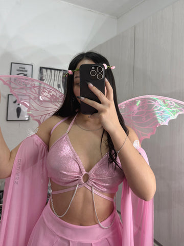 Disfraz hada diseño exclusivo GZ (top, mangas, falda, panty, ligueros)