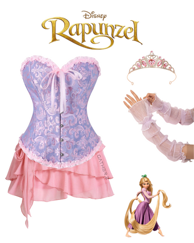 Disfraz Rapunzel (corset, falda , guantes, corona)