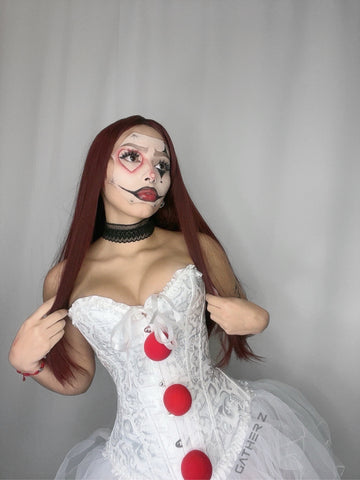 Disfraz payasa ref 01 (corset con pompones, medias, tutu)