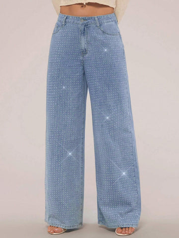 Jeans de brillos wide leg 1 cara