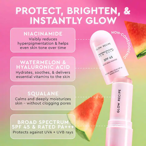 Bálsamo protector solar facial en barra Watermelon Glow con niacinamida y FPS 45