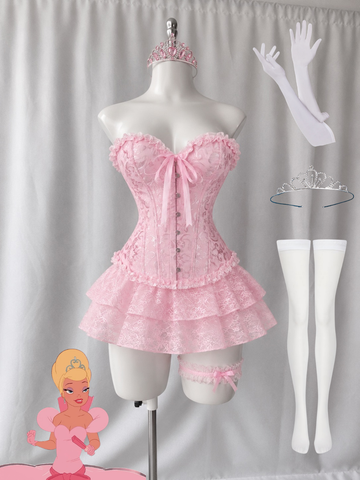 Disfraz la princesa y el sapo (corset, falda talla única , medias, corona al azar, guantes)