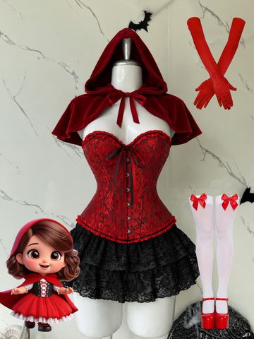 Disfraz Caperucita(corset, falda talla única , medias, guantes)