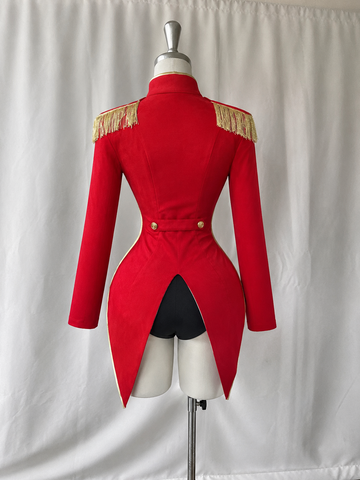 Disfraz domadora circo (body, chaqueta, sombrero, medias malla)