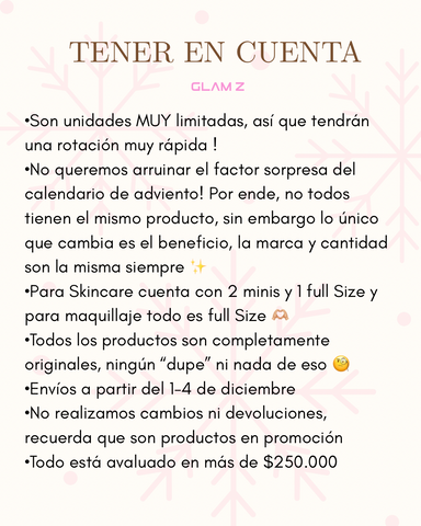 Calendario Adviento GLAM Z 💗🎄 PRE-VENTA