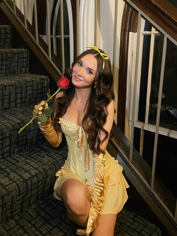 Disfraz bella y bestia (corsets guantes, corona, falda)