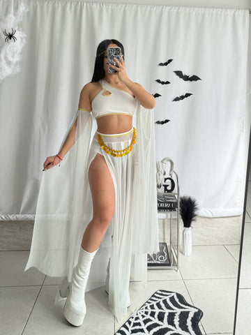 Disfraz Diosa griega (top, falda, panty, mangas, cinturón) ref 01