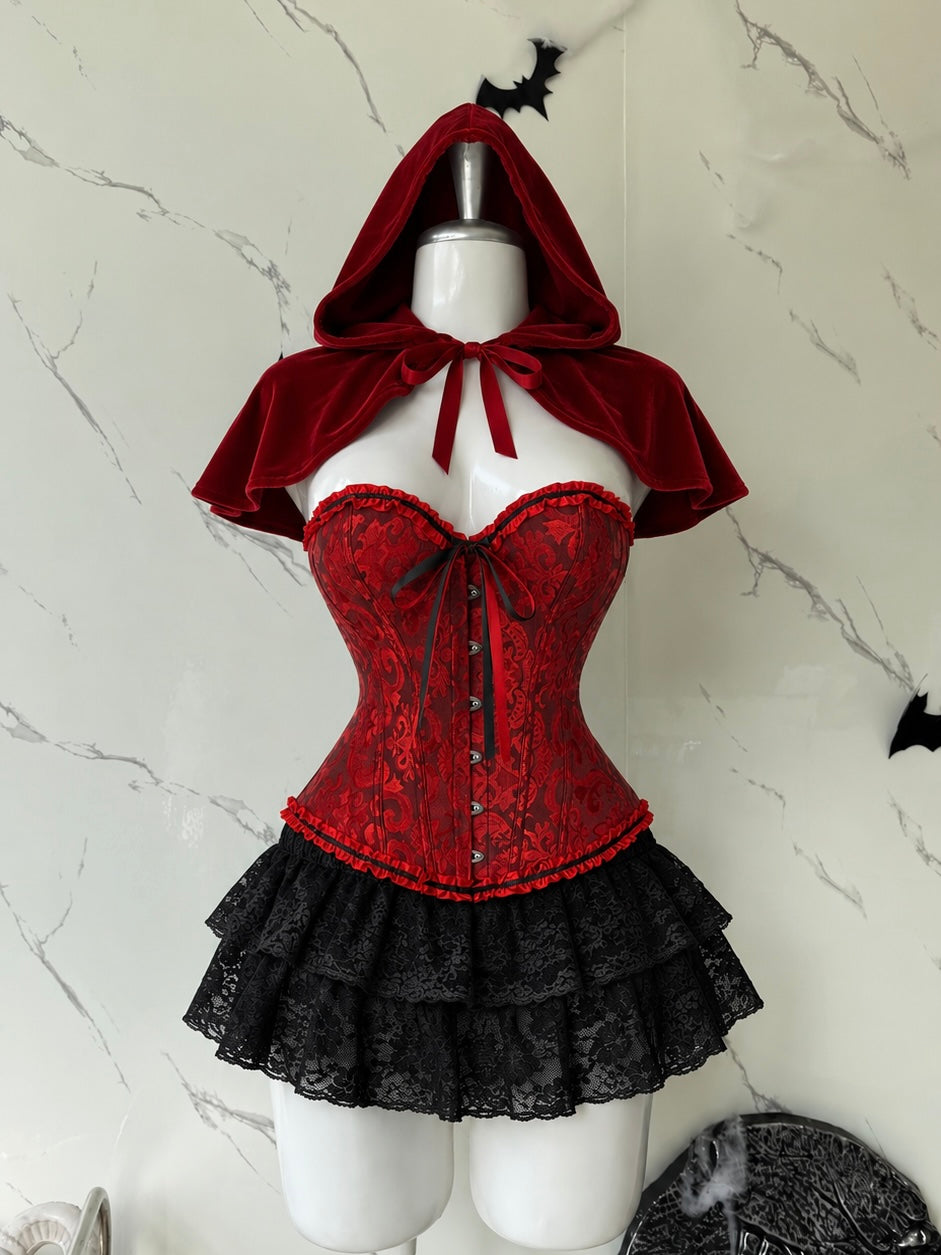 Disfraz Caperucita(corset, falda talla única , medias, guantes)