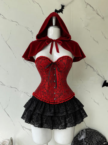 Disfraz Caperucita(corset, falda talla única , medias, guantes)
