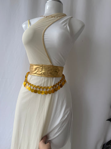 Diosa griega largo (vestido, malla, cinturón, cadena cabeza)