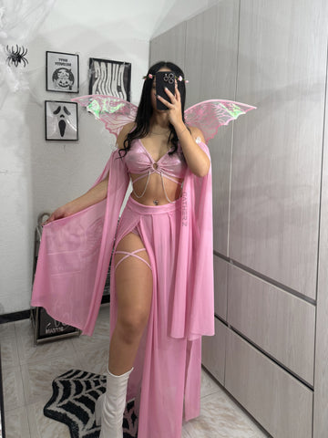 Disfraz hada diseño exclusivo GZ (top, mangas, falda, panty, ligueros)