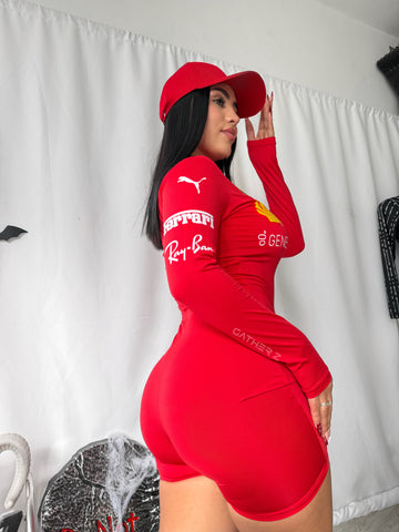 Disfraz fórmula 1 mujer ref 01(enterizo y gorra)