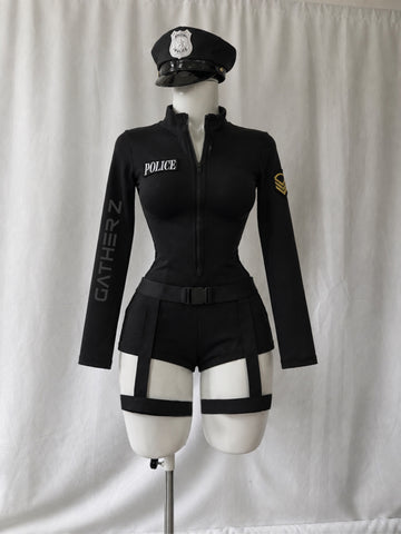 Disfraz policía (enterizo, ligueros, gorro)