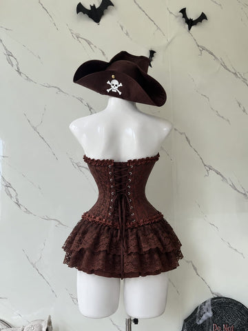 Disfraz piratas del caribe  (corset, sombrero, falda y accesorio cintura)