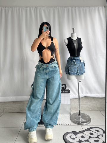 Baggy carpintero azul claro con ajuste